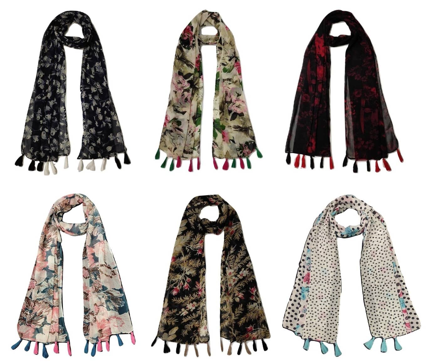 stolevilla Multi Printed Poly Cotton Yarn Stoles ( Pack of 6 ) - Dupattas & Shawls | Buy online on ZillyBuy