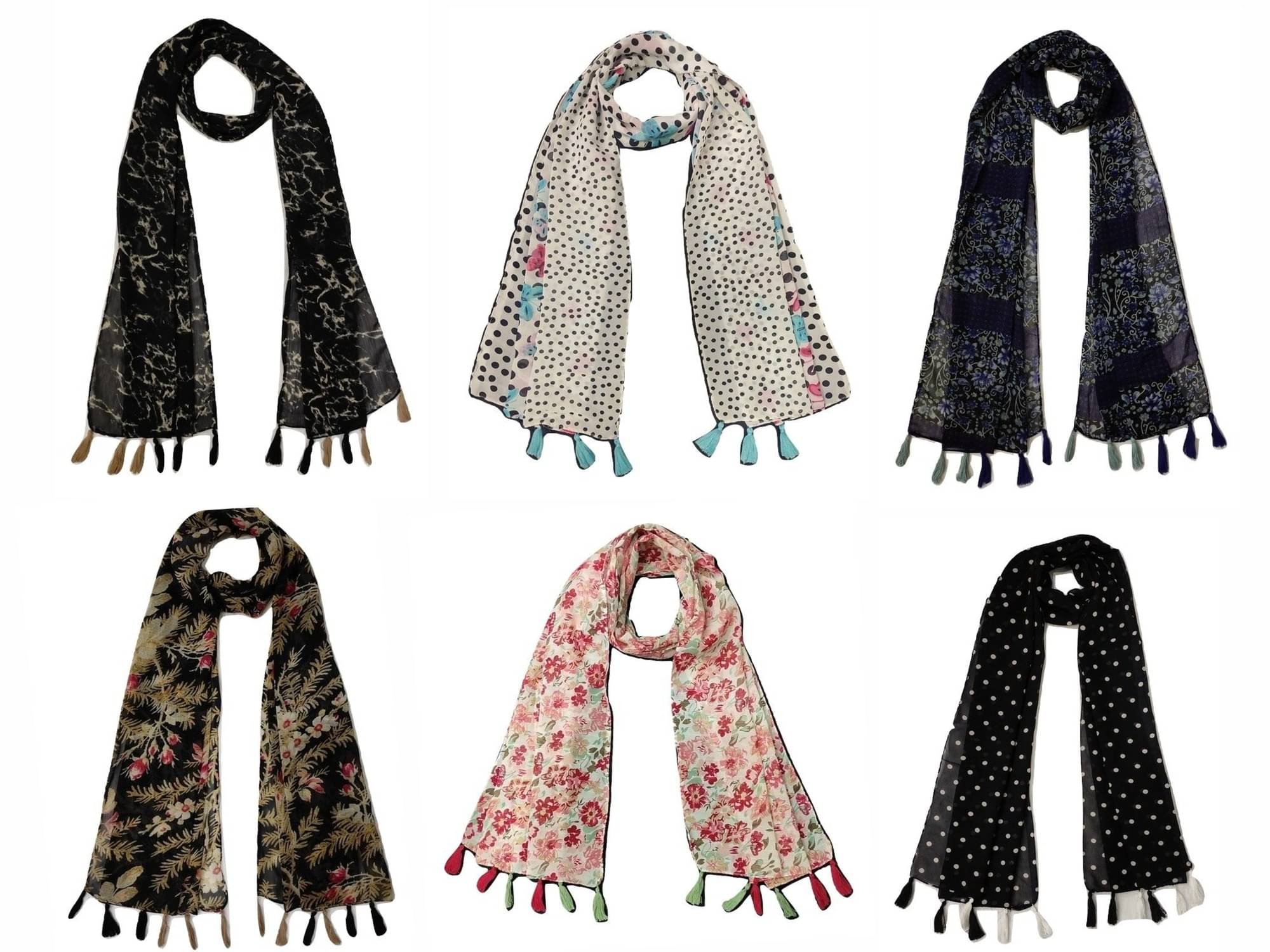     			stolevilla Multi Printed Poly Cotton Yarn Stoles ( Pack of 6 )