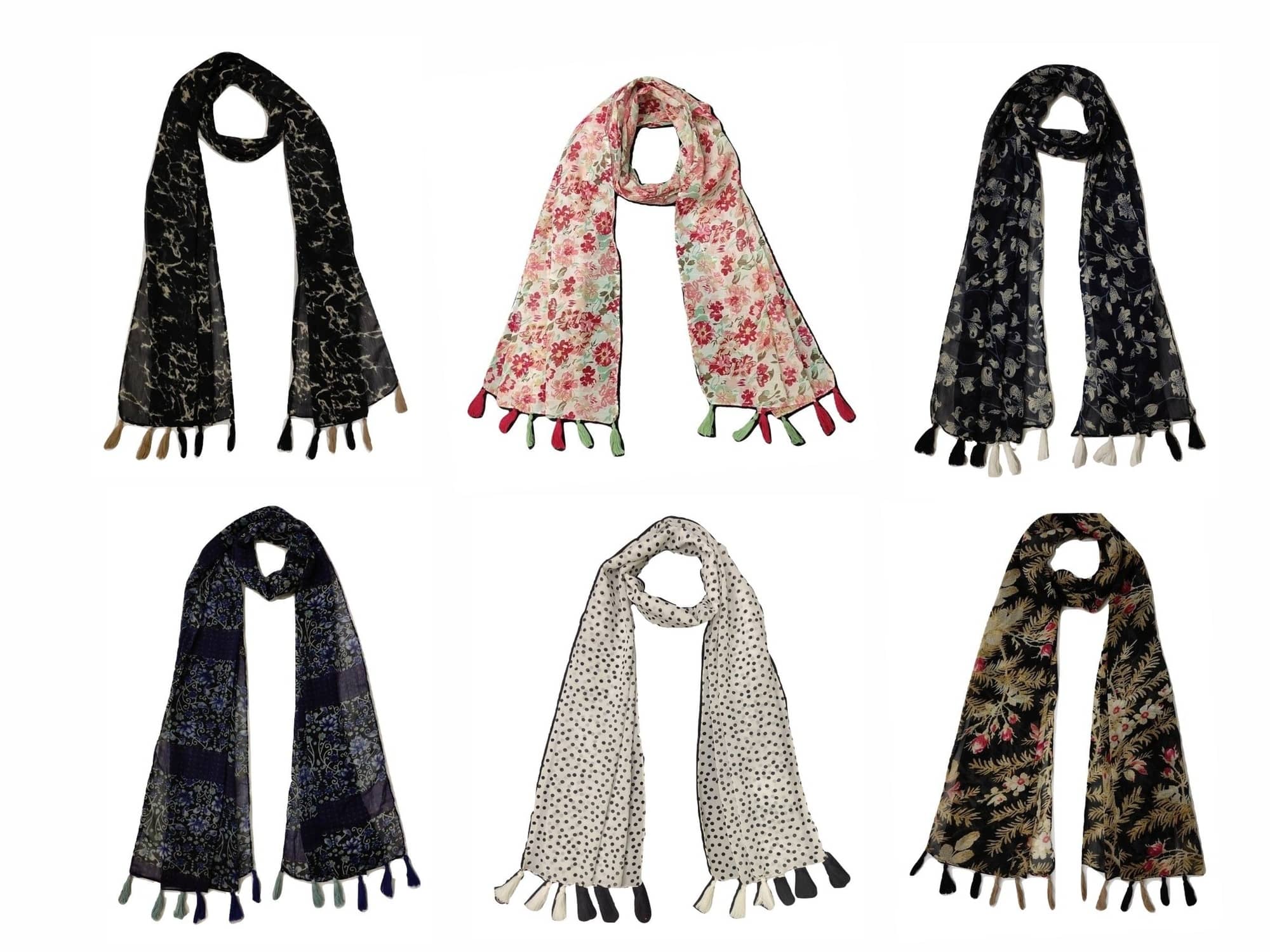 stolevilla Multi Printed Poly Cotton Yarn Stoles ( Pack of 6 ) - Dupattas & Shawls | Buy online on ZillyBuy