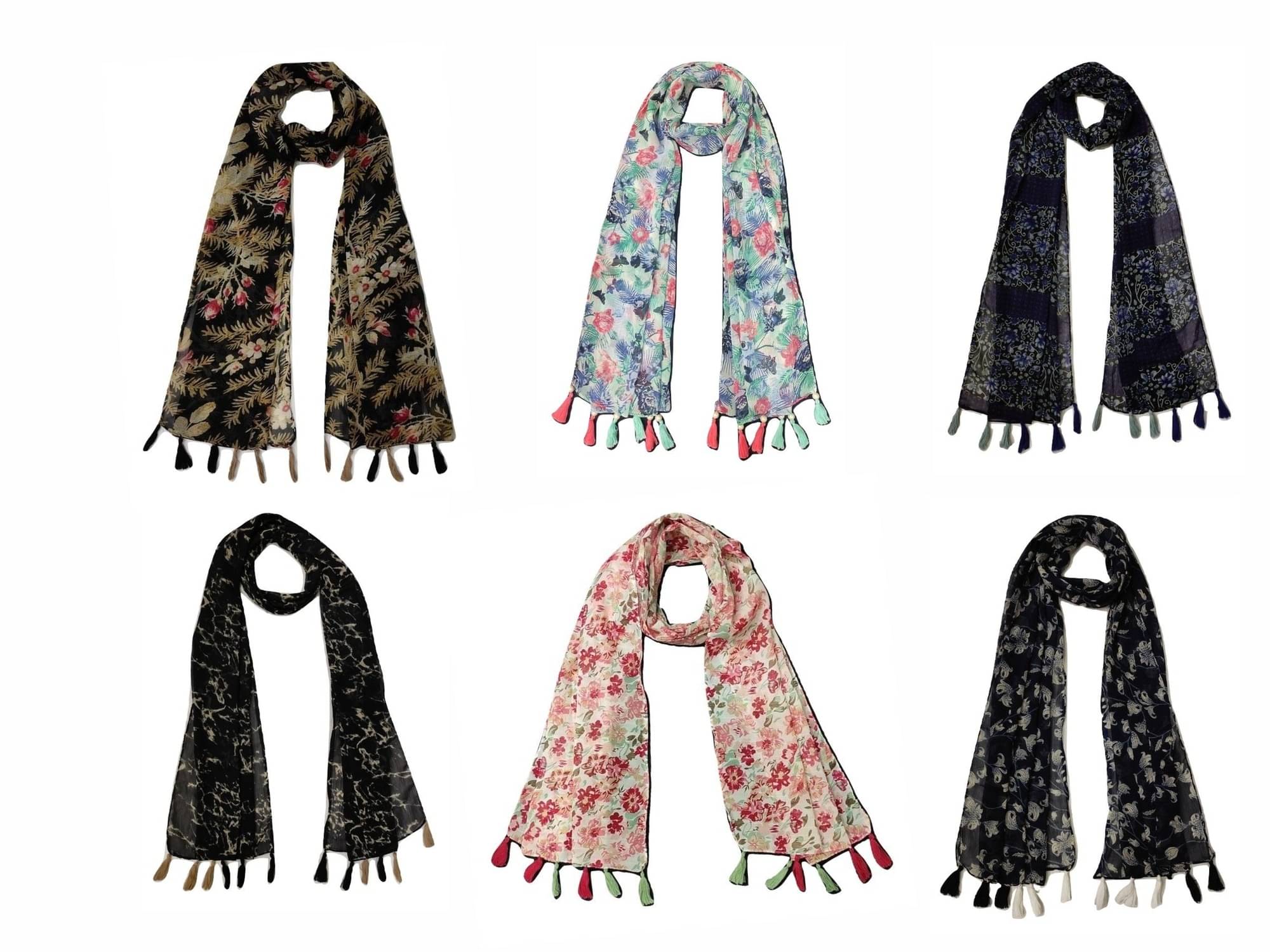     			stolevilla Multi Printed Poly Cotton Yarn Stoles ( Pack of 6 )
