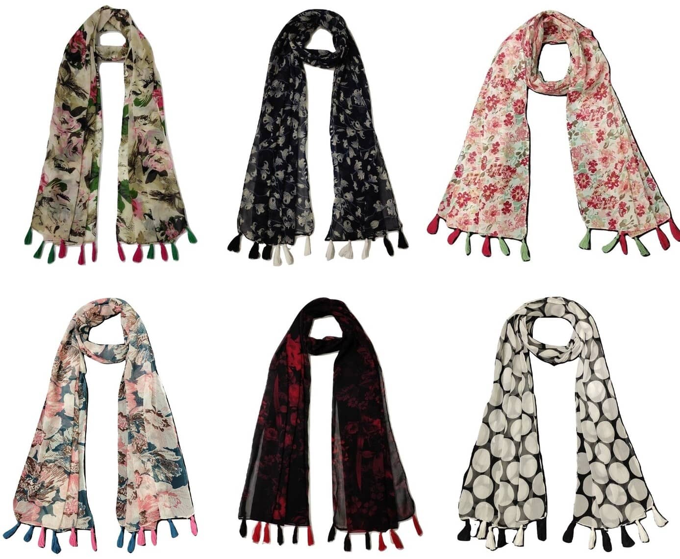 stolevilla Multi Printed Poly Cotton Yarn Stoles ( Pack of 6 ) - Dupattas & Shawls | Buy online on ZillyBuy