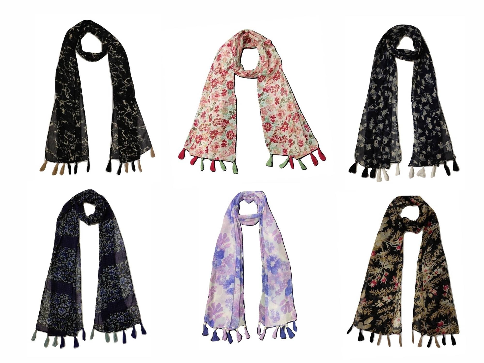 stolevilla Multi Printed Poly Cotton Yarn Stoles ( Pack of 6 ) - Dupattas & Shawls | Buy online on ZillyBuy