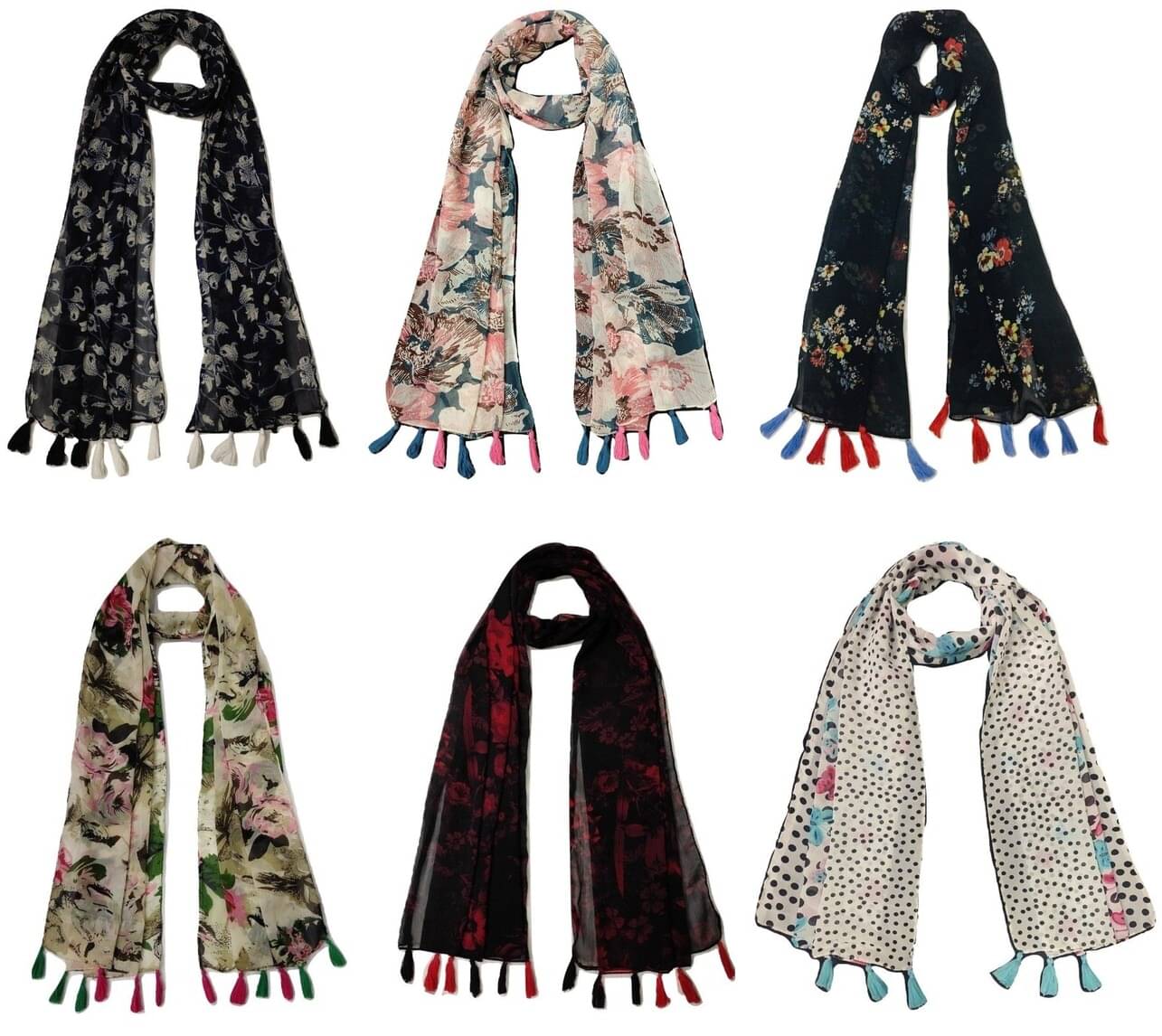     			stolevilla Multi Printed Poly Cotton Yarn Stoles ( Pack of 6 )