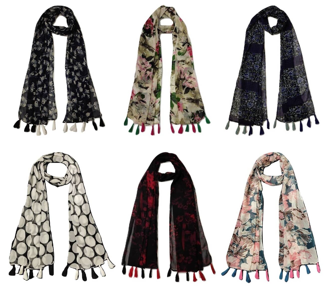 stolevilla Multi Printed Poly Cotton Yarn Stoles ( Pack of 6 ) - Dupattas & Shawls | Buy online on ZillyBuy