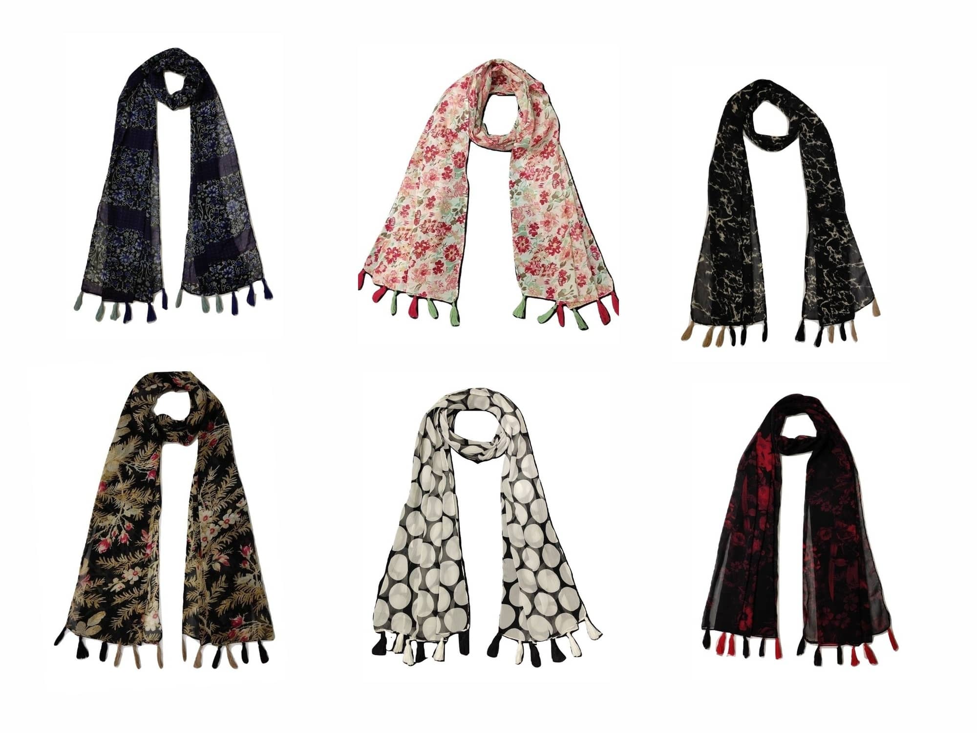 stolevilla Multi Printed Poly Cotton Yarn Stoles ( Pack of 6 ) - Dupattas & Shawls | Buy online on ZillyBuy