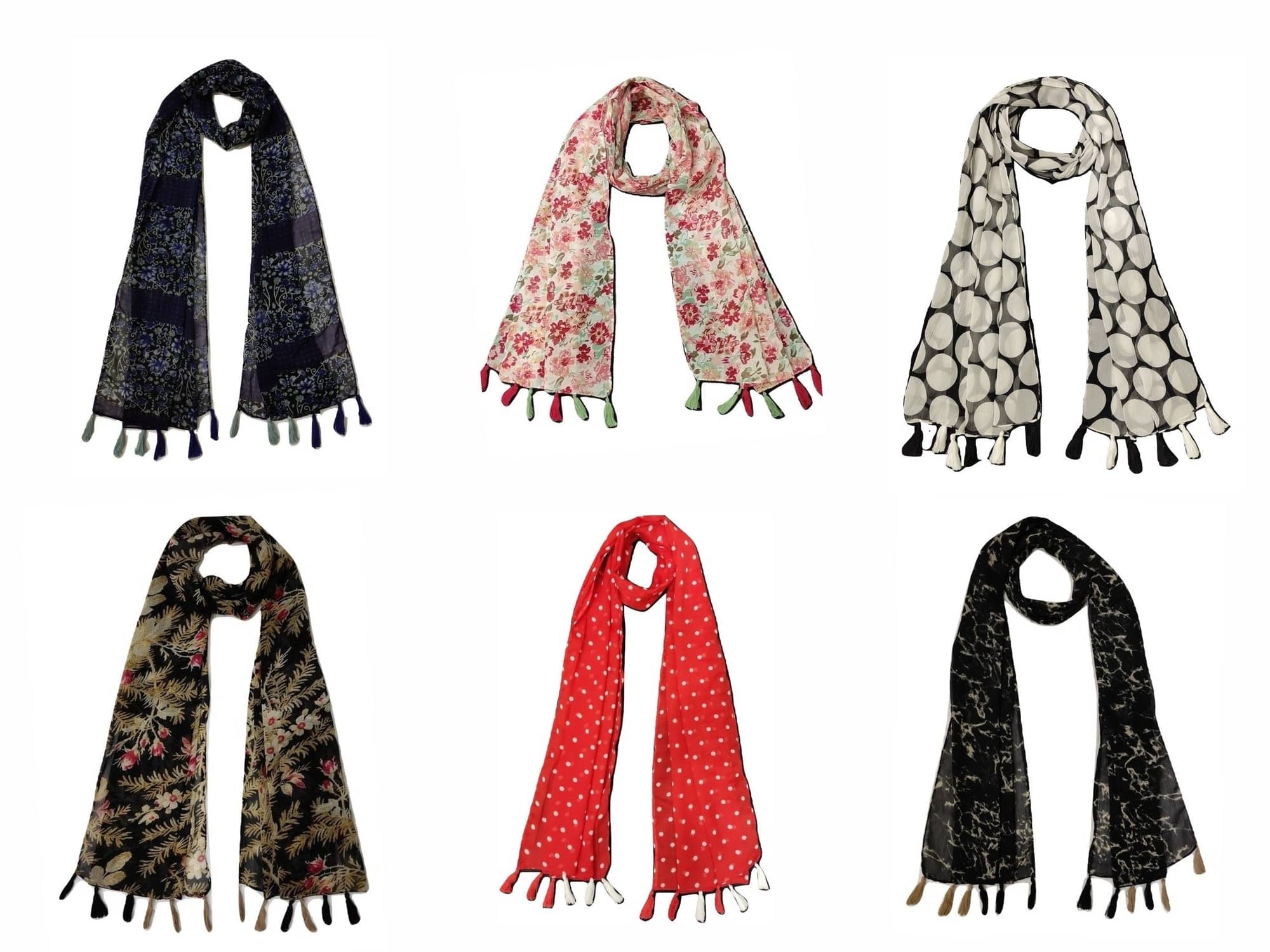 stolevilla Multi Printed Poly Cotton Yarn Stoles ( Pack of 6 ) - Dupattas & Shawls | Buy online on ZillyBuy