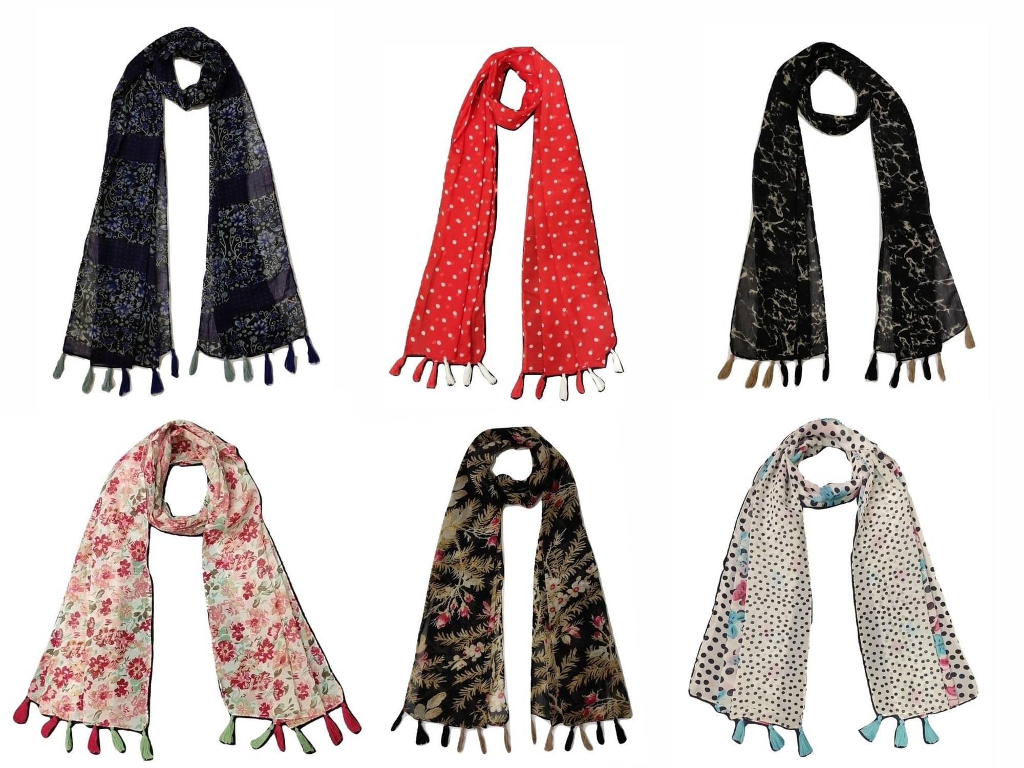 stolevilla Multi Printed Poly Cotton Yarn Stoles ( Pack of 6 )     			stolevilla Multi Printed Poly Cotton Yarn Stoles ( Pack of 6 )