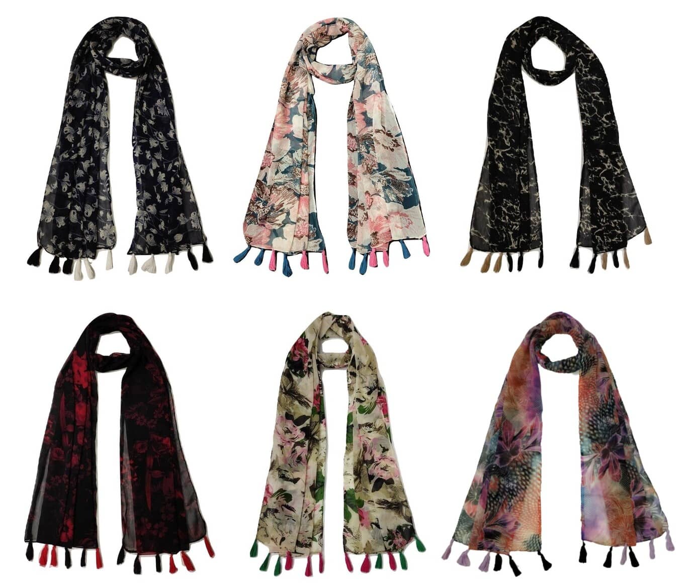 stolevilla Multi Printed Poly Cotton Yarn Stoles ( Pack of 6 ) - Dupattas & Shawls | Buy online on ZillyBuy