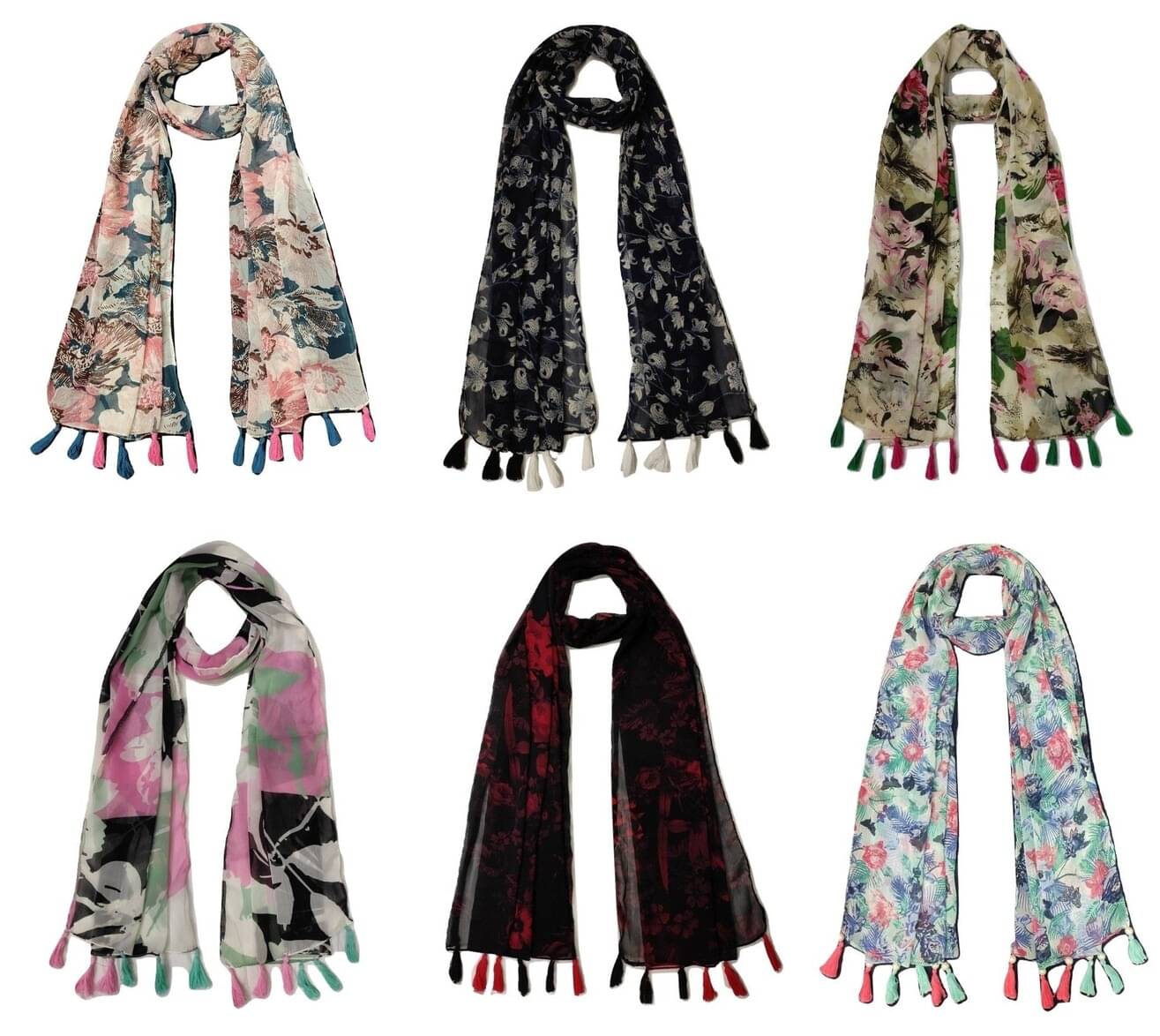     			stolevilla Multi Printed Poly Cotton Yarn Stoles ( Pack of 6 )