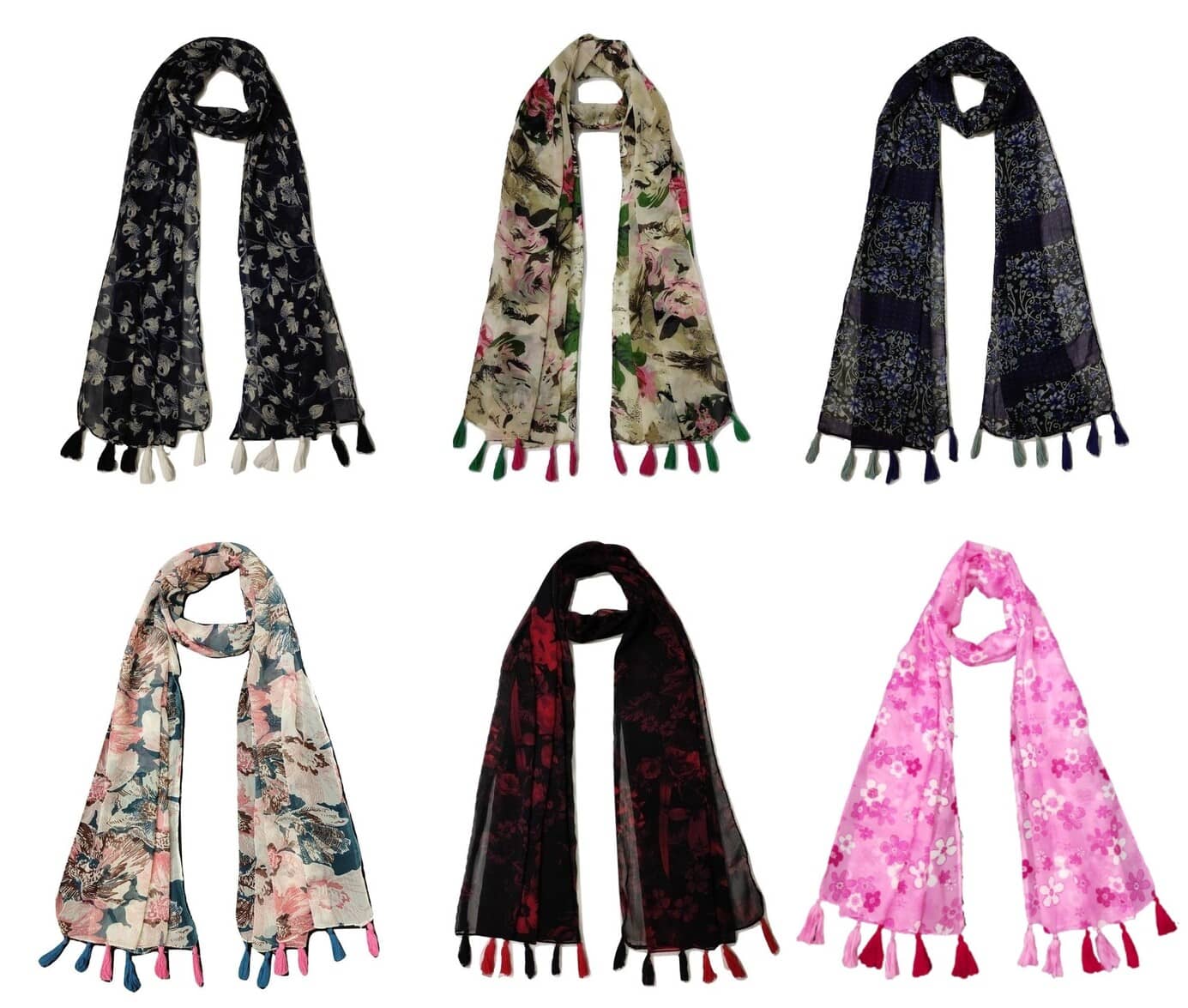 stolevilla Multi Printed Poly Cotton Yarn Stoles ( Pack of 6 ) - Dupattas & Shawls | Buy online on ZillyBuy