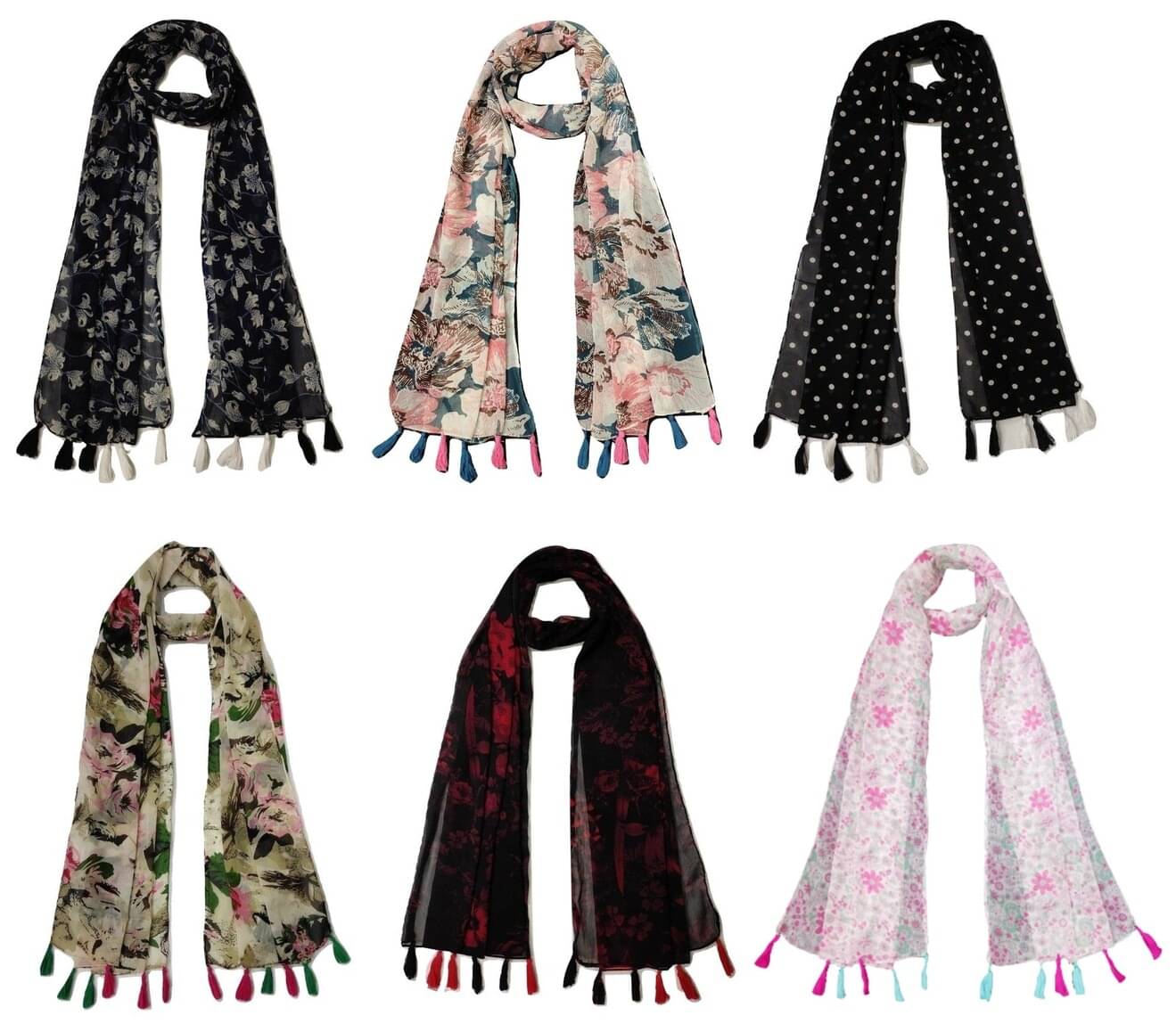     			stolevilla Multi Printed Poly Cotton Yarn Stoles ( Pack of 6 )