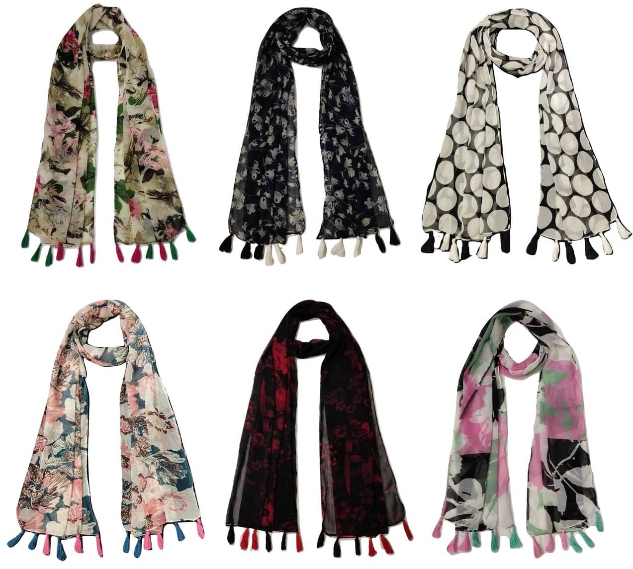     			stolevilla Multi Printed Poly Cotton Yarn Stoles ( Pack of 6 )