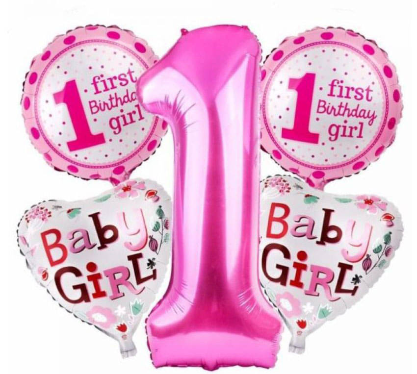     			5 Pcs Foil Set 1st Birthday Baby Boy (Pink)