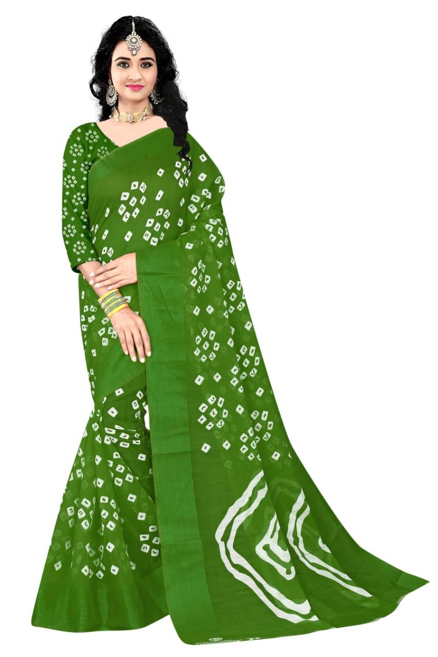     			Grubstaker Cotton Printed Saree With Unstitched Blouse Piece ( Green )