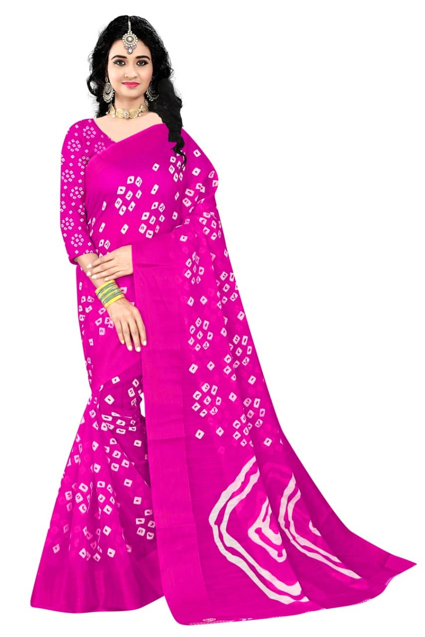 Grubstaker Cotton Printed Saree With Unstitched Blouse Piece ( Pink ) - Sarees | Buy online on ZillyBuy