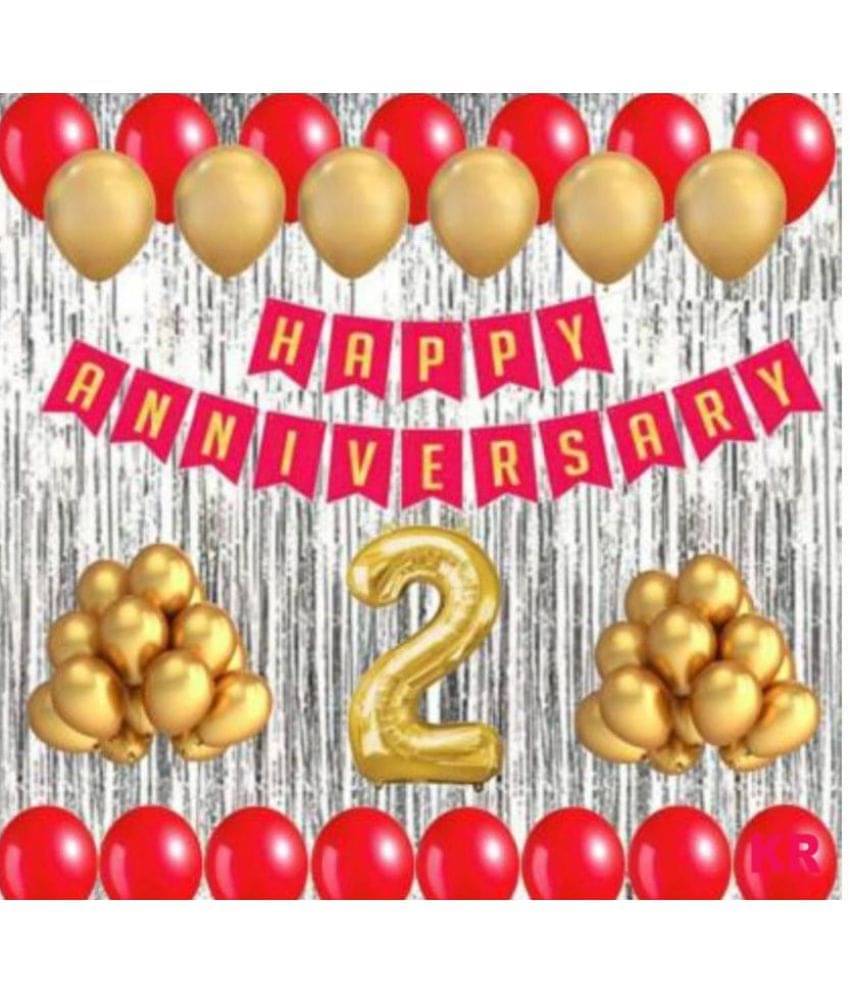     			Happy Anniversary Banner (Red) + 30 Metallic Balloon(Red,Gold) + 2 Number Foil (Golden) + 2 Fringe (Silver)