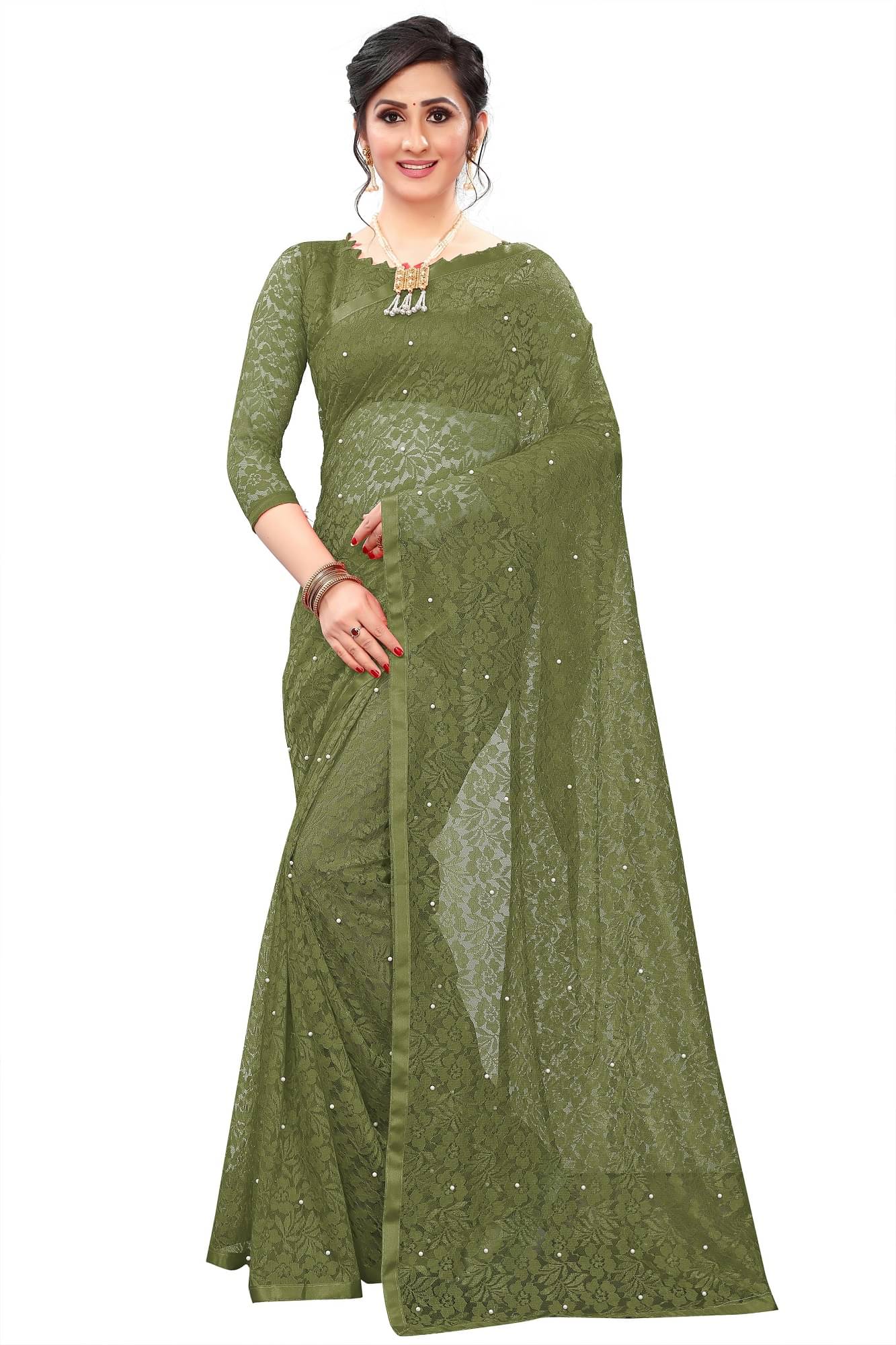 Indy Bliss Net Saree With Unstitched Blouse Piece ( Green ) Indy Bliss Net Saree With Unstitched Blouse Piece ( Green )