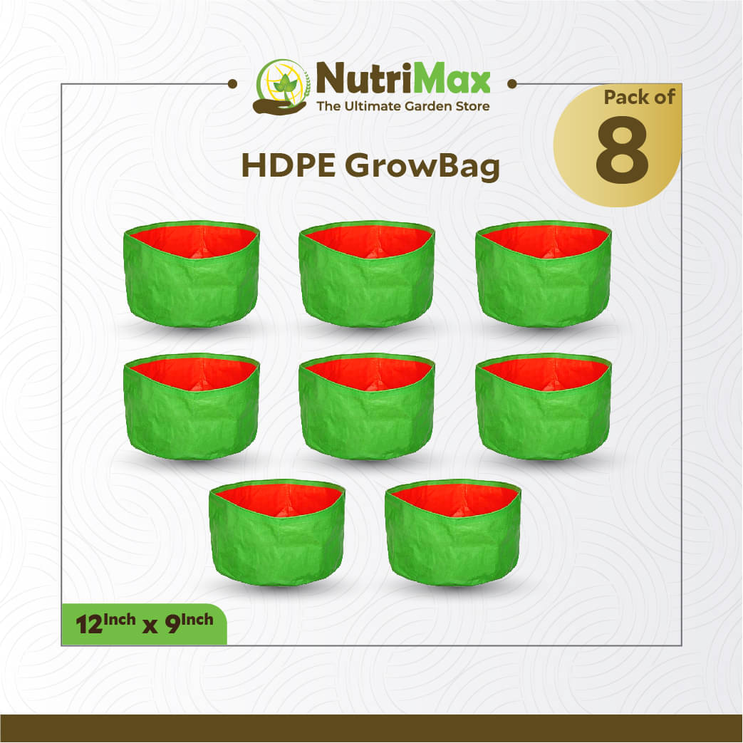 Nutrimax HDPE 200 GSM Growbags 12 inch x 9 inch Pack of 8 Outdoor Plant Bag     			Nutrimax HDPE 200 GSM Growbags 12 inch x 9 inch Pack of 8 Outdoor Plant Bag