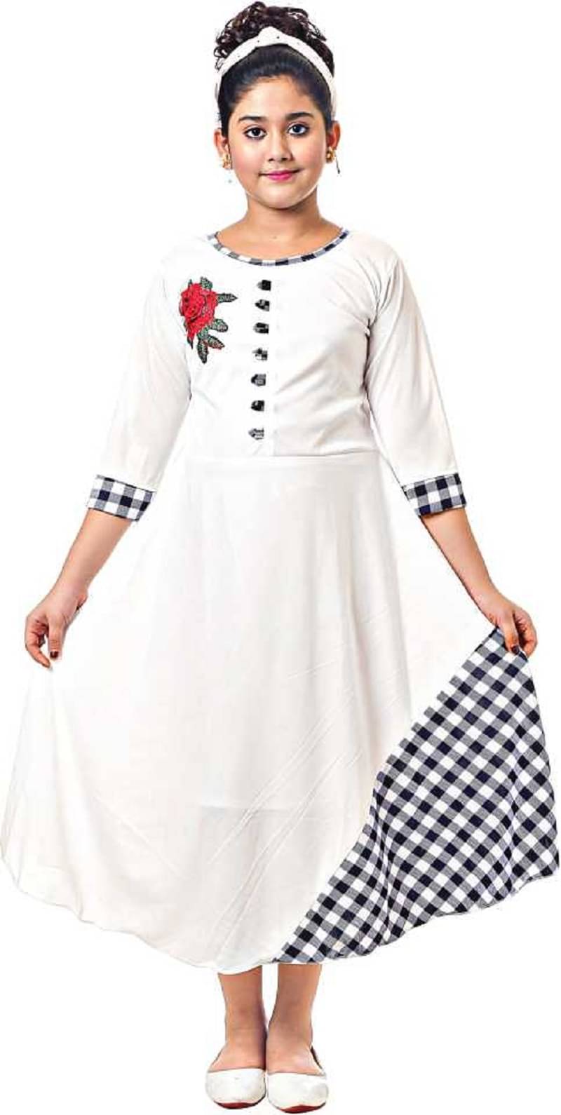     			SBN Cotton Blend A-line For Girls ( , White & Black )
