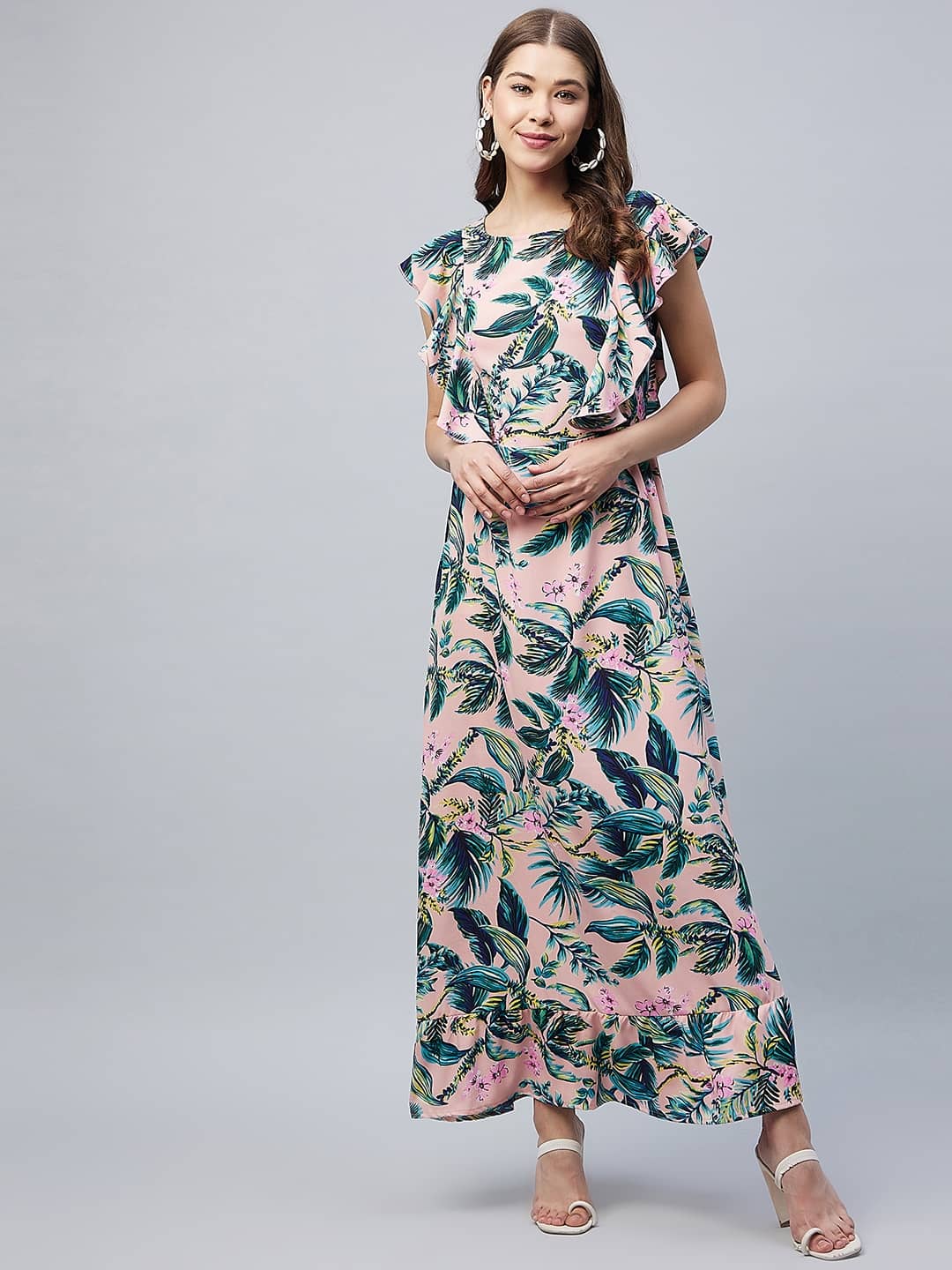 StyleStone Women Polyester Printed Fit & Flare Dress ( Green )