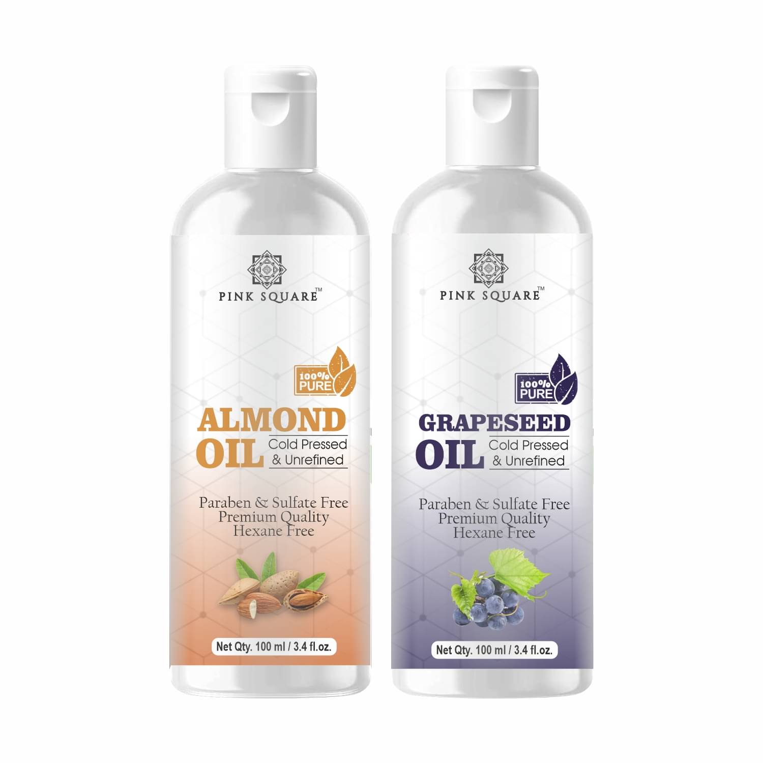 pink square 100% Cold Pressed Almond Oil and Grapeseed Oil 200 mL Pack of 2 pink square 100% Cold Pressed Almond Oil and Grapeseed Oil 200 mL Pack of 2