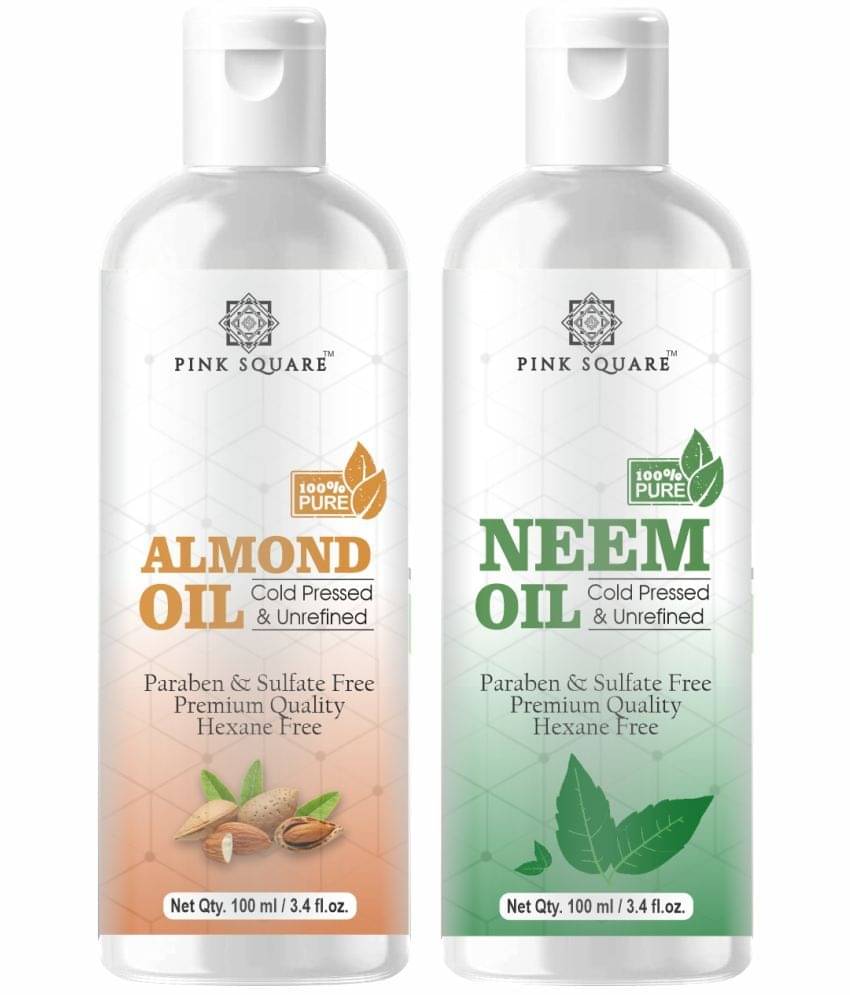 pink square 100% Cold Pressed Almond Oil and Neem Oil 200 mL Pack of 2 pink square 100% Cold Pressed Almond Oil and Neem Oil 200 mL Pack of 2