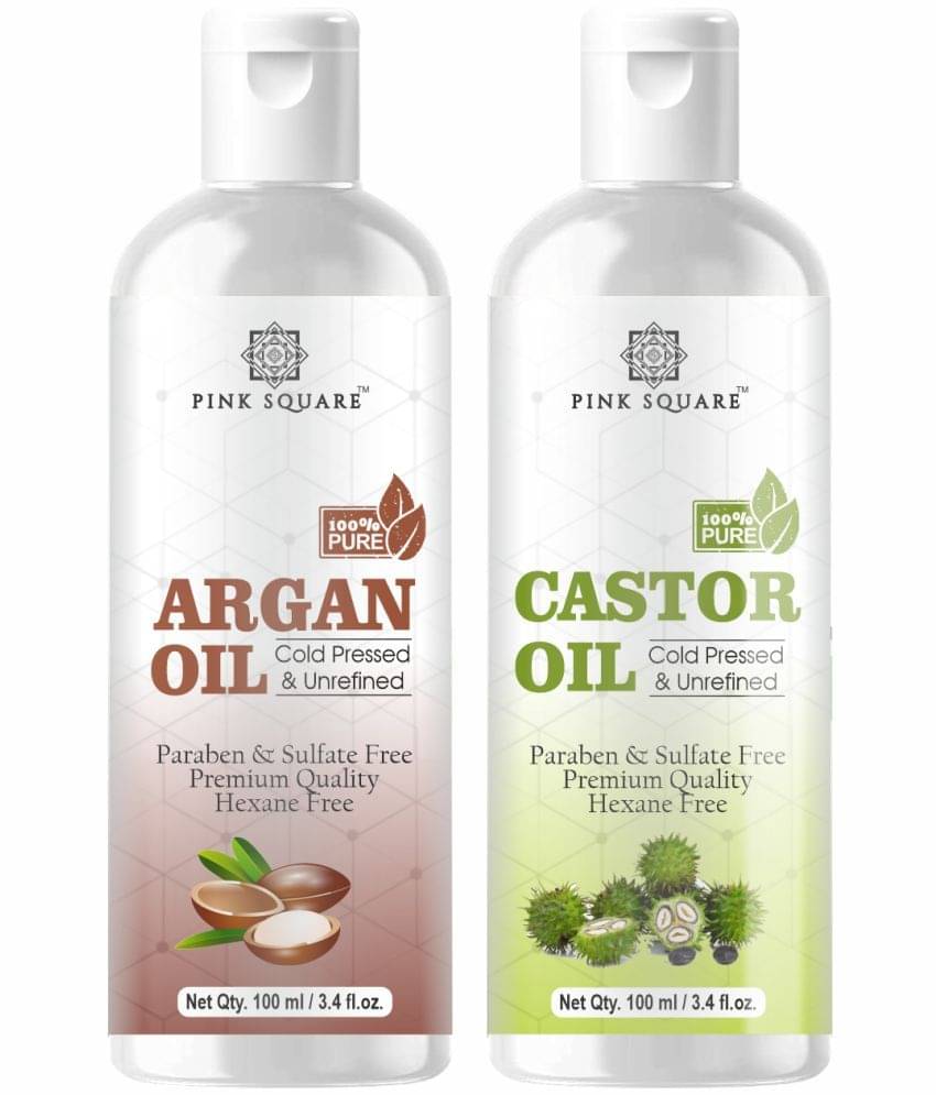 pink square 100% Cold Pressed Argan Oil and Castor Oil 200 mL Pack of 2 pink square 100% Cold Pressed Argan Oil and Castor Oil 200 mL Pack of 2