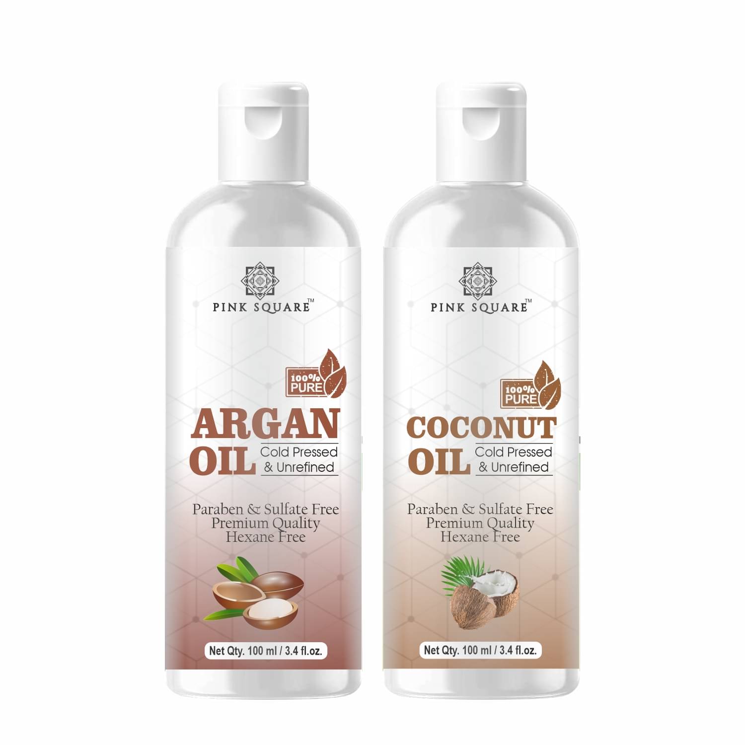 pink square 100% Cold Pressed Argan Oil and Coconut Oil 200 mL Pack of 2 pink square 100% Cold Pressed Argan Oil and Coconut Oil 200 mL Pack of 2