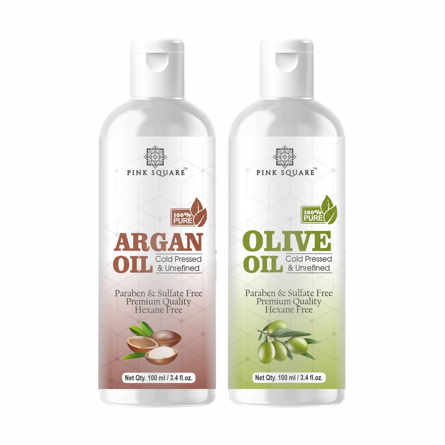 pink square 100% Cold Pressed Argan Oil and Olive Oil 200 mL Pack of 2 pink square 100% Cold Pressed Argan Oil and Olive Oil 200 mL Pack of 2