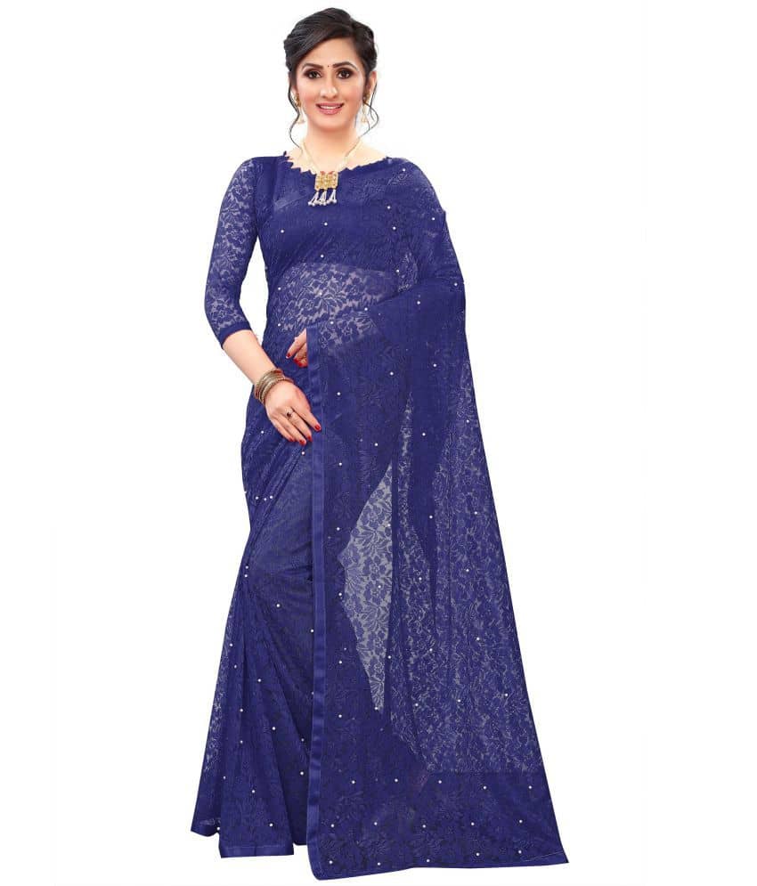 Indy Bliss Net Saree With Unstitched Blouse Piece ( Blue ) - Sarees | Buy online on ZillyBuy