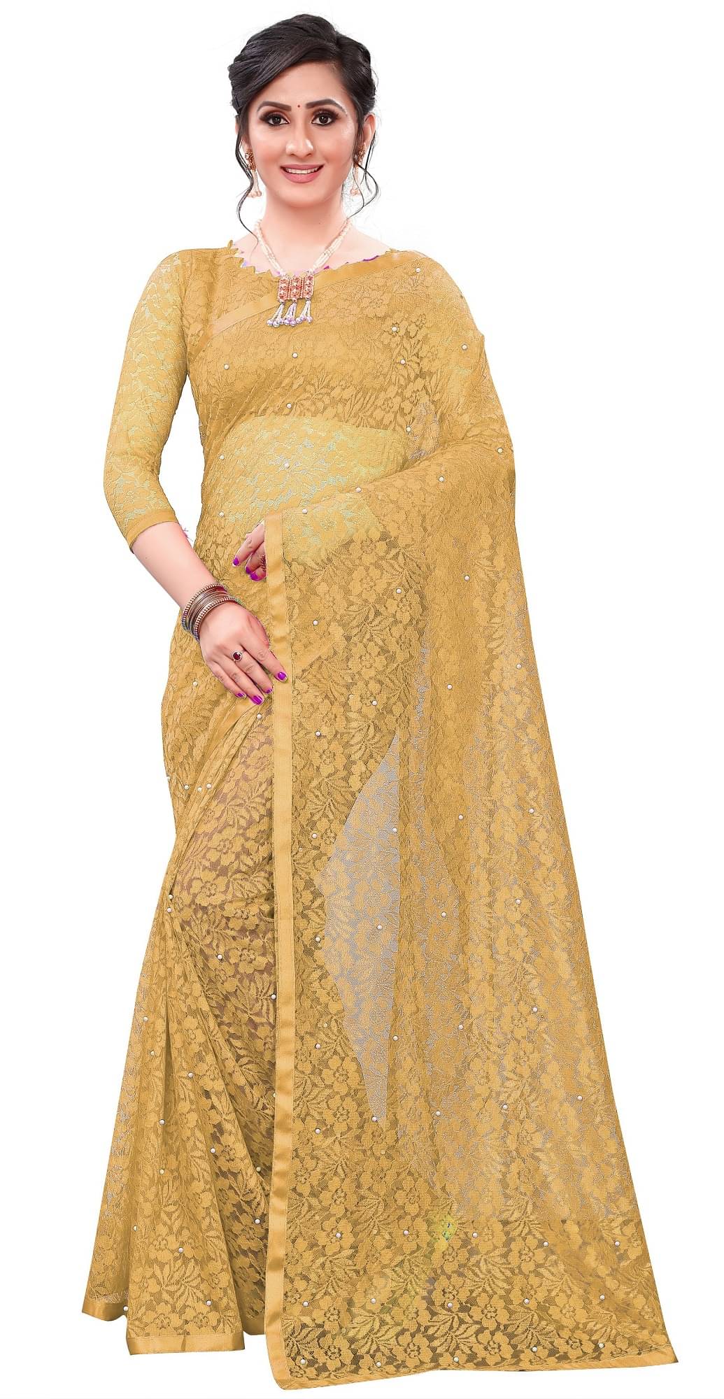 Indy Bliss Net Saree With Unstitched Blouse Piece ( Brown ) Indy Bliss Net Saree With Unstitched Blouse Piece ( Brown )