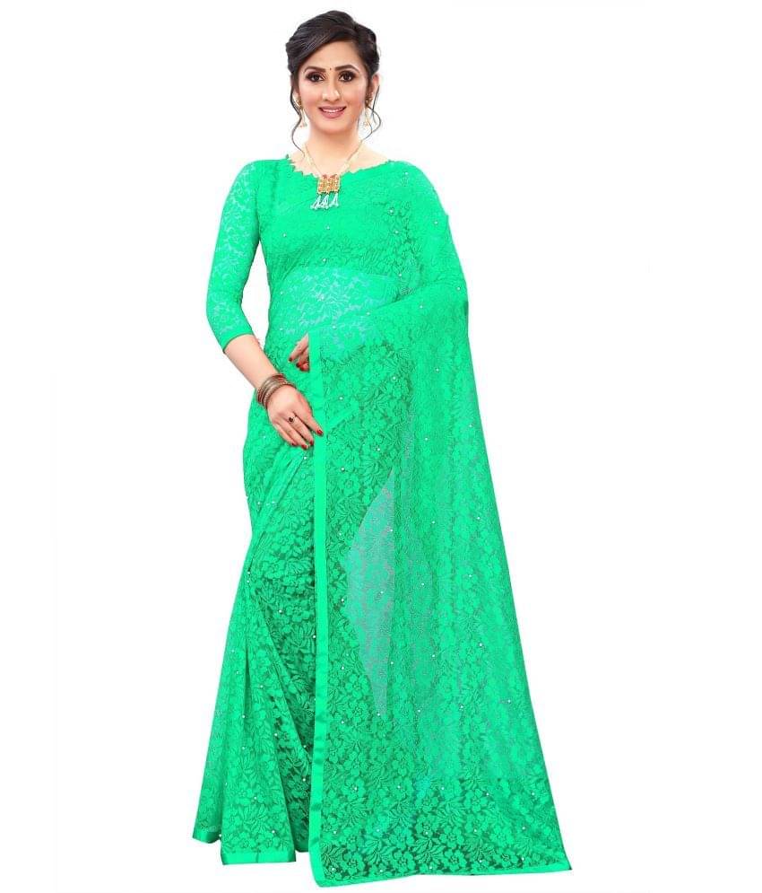 Indy Bliss Net Saree With Unstitched Blouse Piece ( Light Green ) Indy Bliss Net Saree With Unstitched Blouse Piece ( Light Green )
