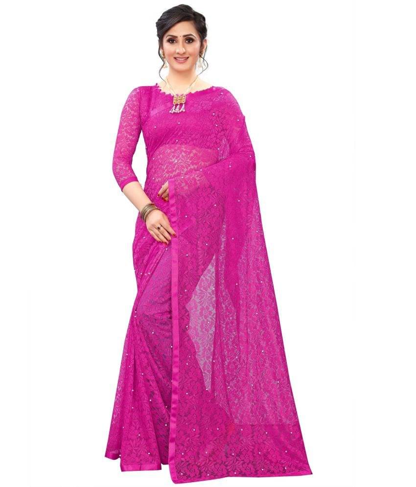     			Indy Bliss Net Saree With Unstitched Blouse Piece ( Pink )