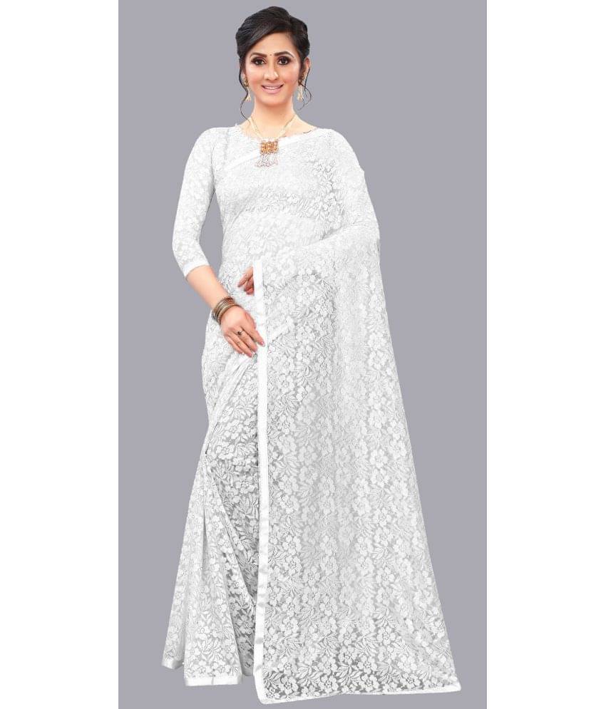 Indy Bliss Net Saree With Unstitched Blouse Piece ( White ) Indy Bliss Net Saree With Unstitched Blouse Piece ( White )