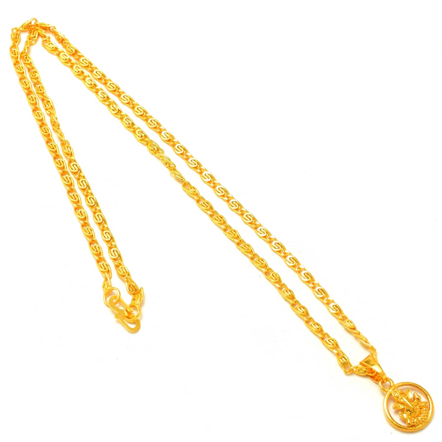 Jewar Mandi Lord Ganesh Ji Gold Plated Circle Locket/Pendant with Link Chain Daily use for Men, Women & Girls, Boys - Jewellery Sets | Buy online on ZillyBuy