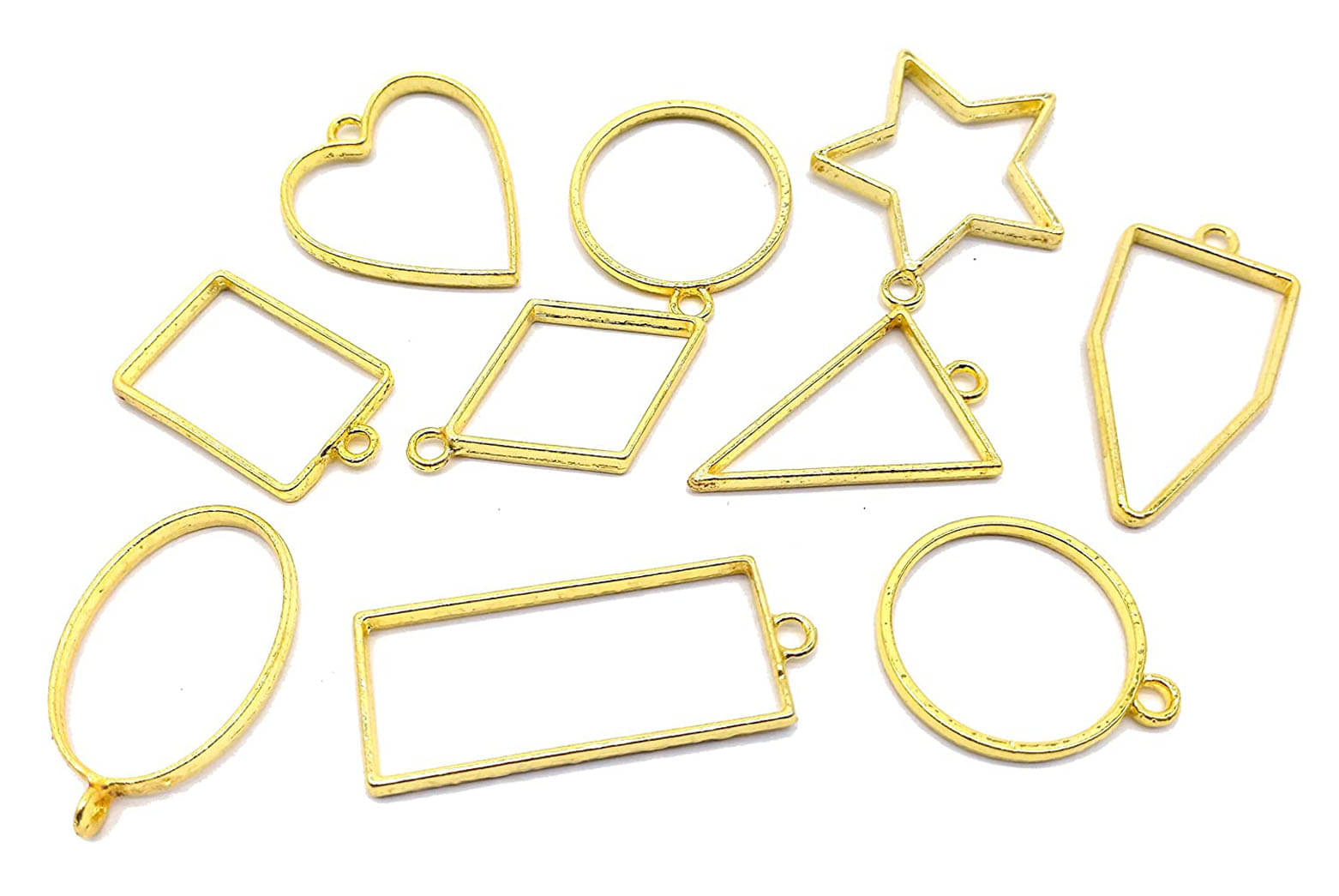     			PRANSUNITA 10 Pcs Assorted Open Metal Frame Pendants Bezels, Thick Hollow Pendant Charms for Resin Pressed Flower Frame Key Chain Earring Necklaces DIY Crafts – Gold
