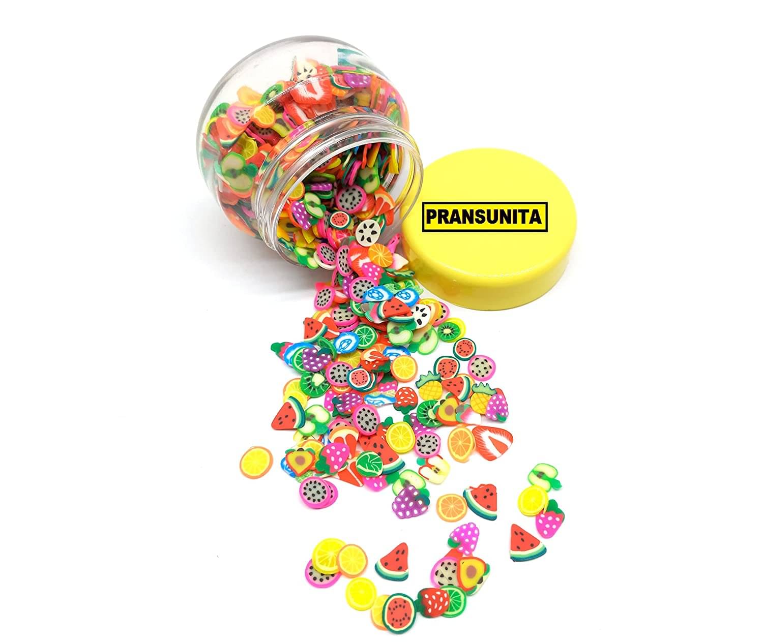     			PRANSUNITA 800 pcs 3D Resin Polymer Rubber Mini Charms Shaker Slices – Mix Fruit Design Pieces for Nail Art DIY Craft, Cell Phone Decoration Epoxy, UV Resin Crafts, Jewellery Mould Filling -Size 1/4 inch (5-6 mm)