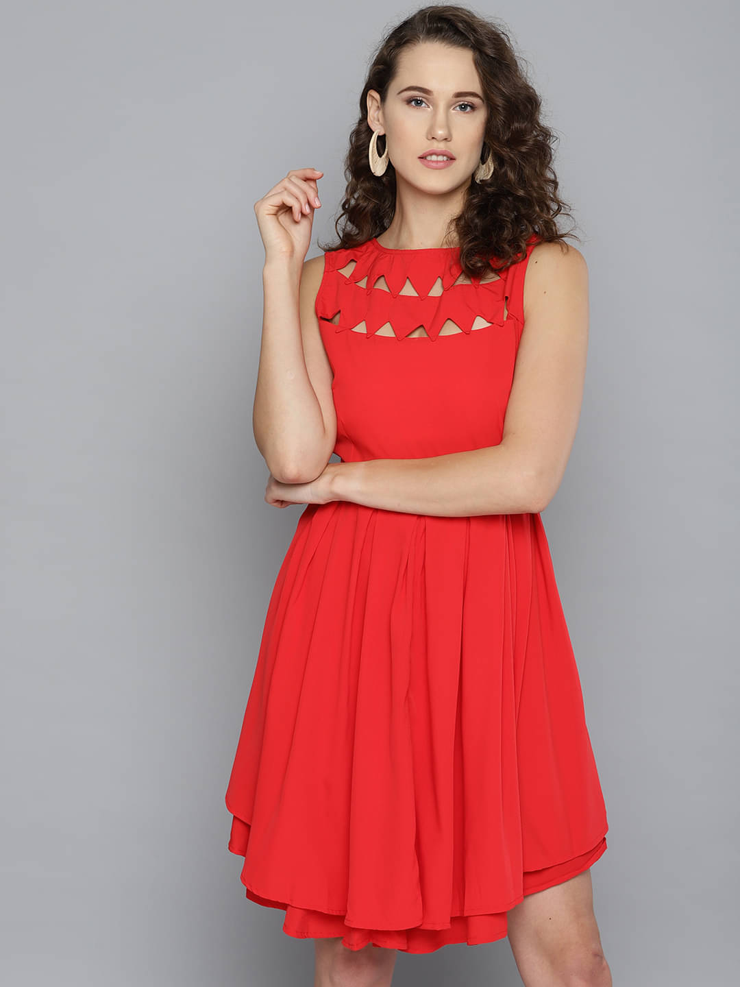     			Rare Women Crepe Fit & Flare Dress ( Red )