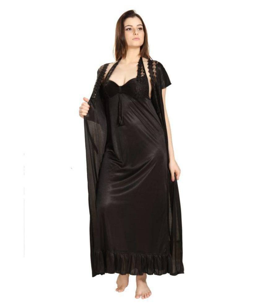 Romaisa Satin Nighty & Night Gowns - Black Single Romaisa Satin Nighty & Night Gowns - Black Single