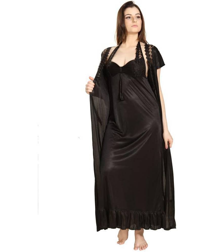 Romaisa Satin Nighty & Night Gowns - Black Single - Nightwear & Loungewear | Buy online on ZillyBuy