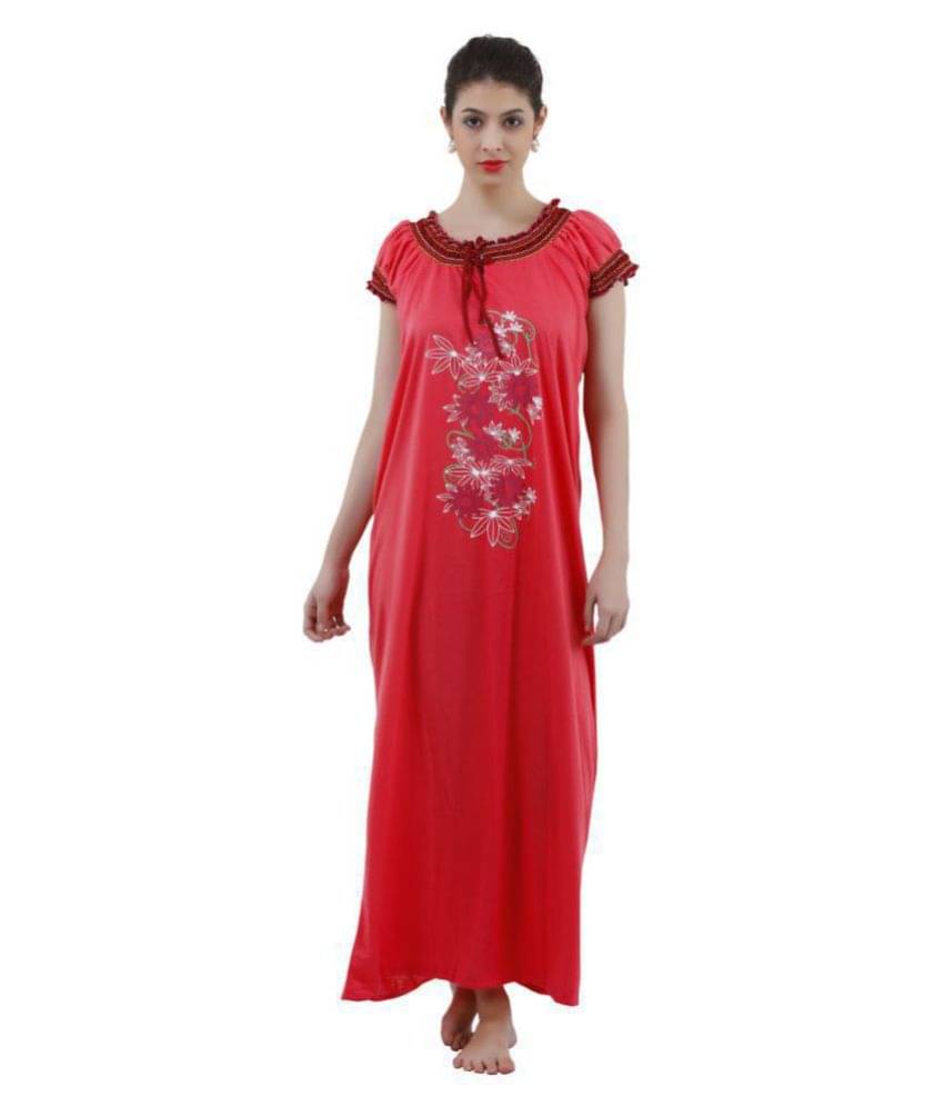 Romaisa Viscose Night Dress - Red Single Romaisa Viscose Night Dress - Red Single