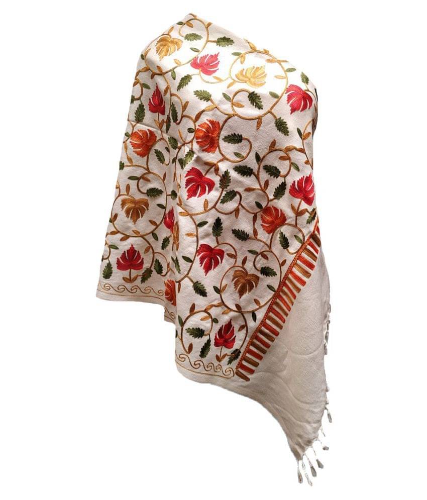 Soul Essence White Floral Wool Stoles ( Pack of 1 )     			Soul Essence White Floral Wool Stoles ( Pack of 1 )