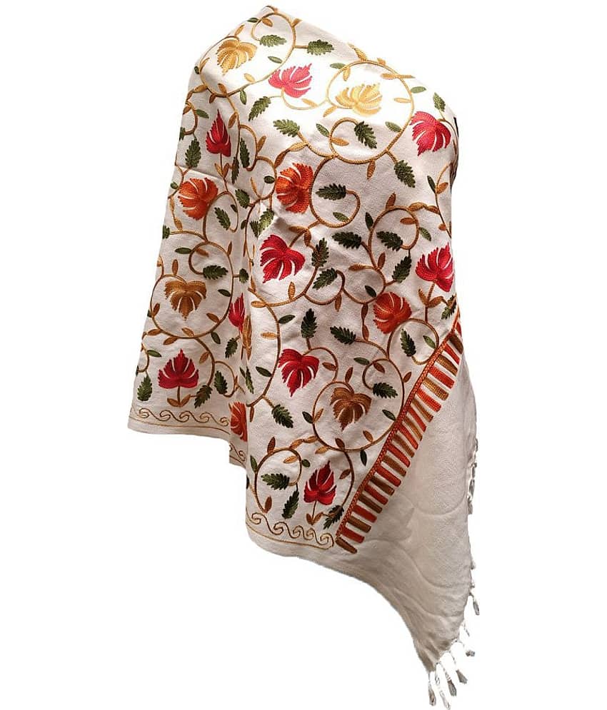 Soul Essence White Floral Wool Stoles ( Pack of 1 ) - Dupattas & Shawls | Buy online on ZillyBuy