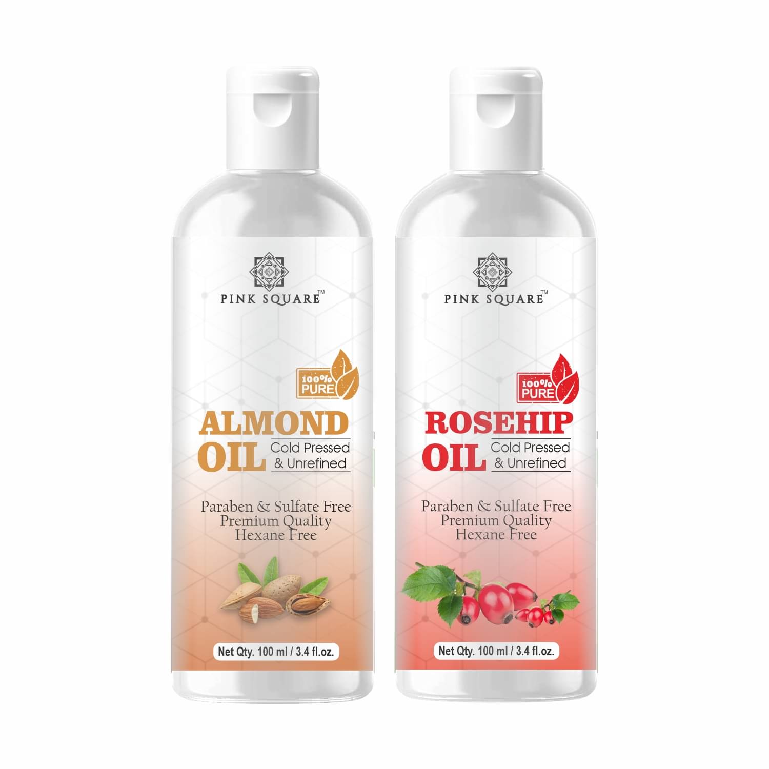     			pink square 100% Cold Pressed Almond Oil and Rosehip Oil 200 mL Pack of 2