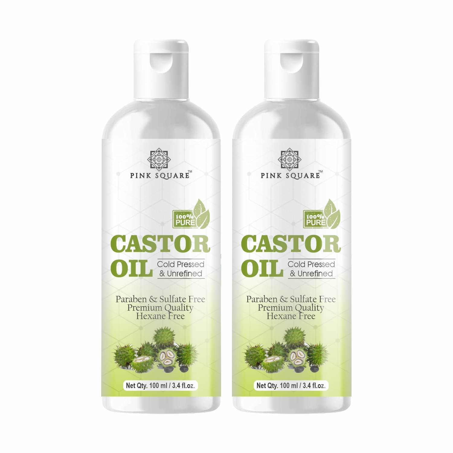 pink square 100% Cold Pressed Pure Castor Oil For Hair Growth 200 mL Pack of 2 pink square 100% Cold Pressed Pure Castor Oil For Hair Growth 200 mL Pack of 2