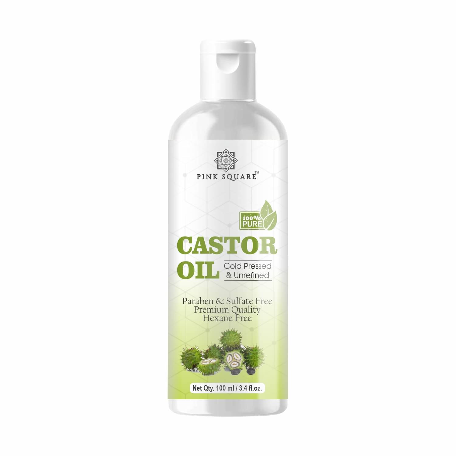 pink square 100% Cold Pressed Pure Castor Oil For Hair Growth 100 mL pink square 100% Cold Pressed Pure Castor Oil For Hair Growth 100 mL