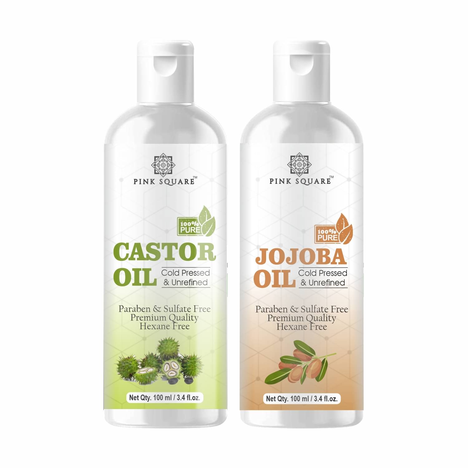 pink square 100% Cold Pressed Castor Oil and Jojoba Oil 200 mL Pack of 2 pink square 100% Cold Pressed Castor Oil and Jojoba Oil 200 mL Pack of 2