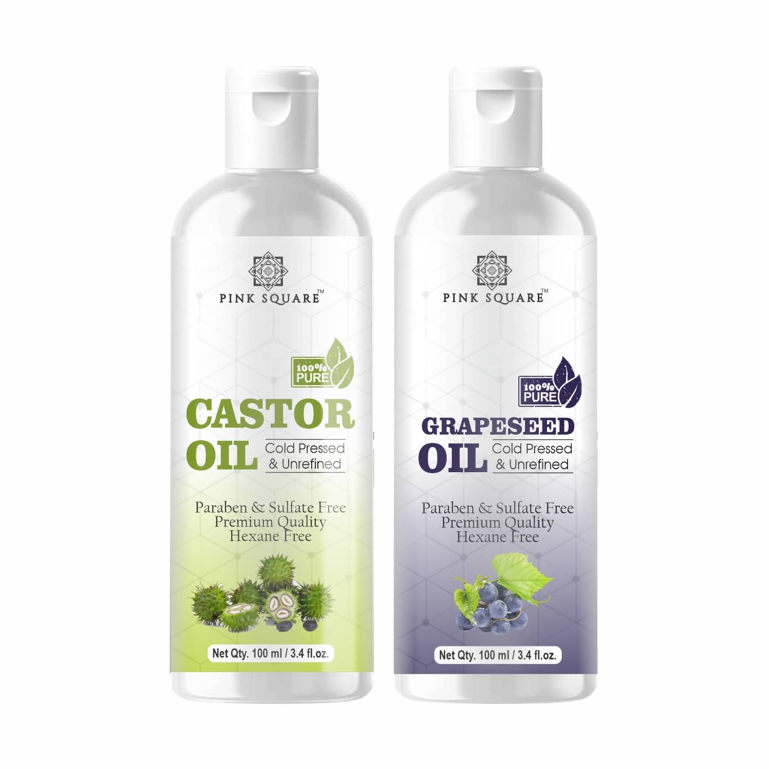     			pink square 100% Cold Pressed Castor Oil and  Grapeseed Oil 200 mL Pack of 2