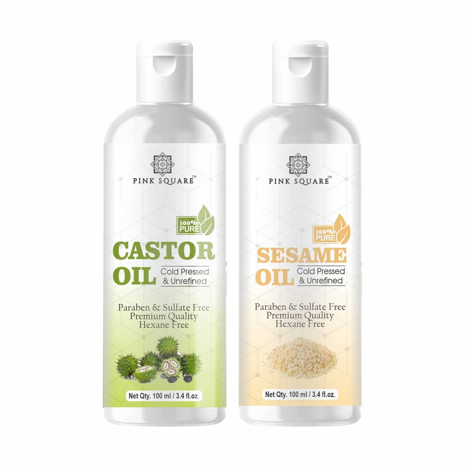     			pink square 100% Cold Pressed Castor Oil and  Sesame Oil 200 mL Pack of 2