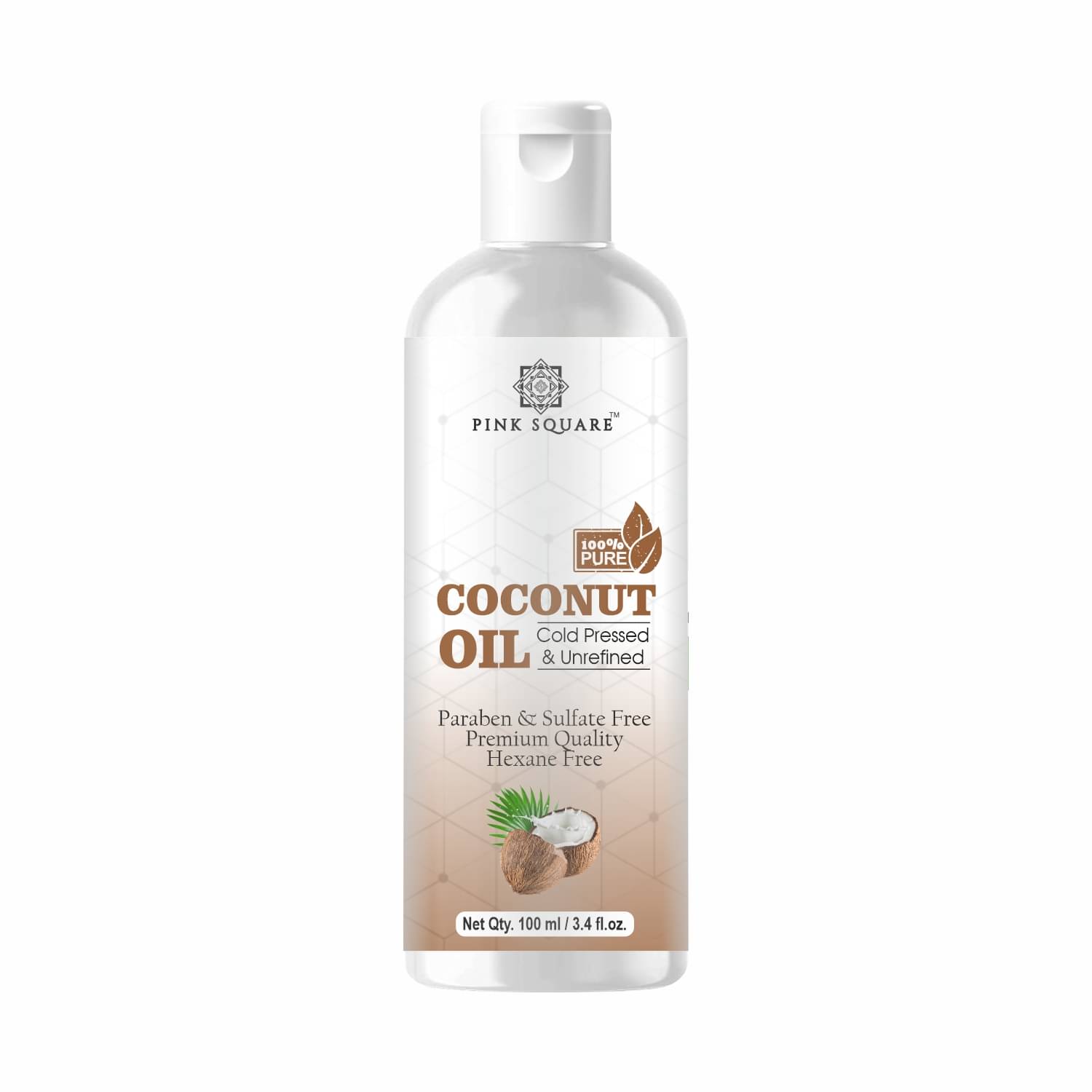 pink square 100% Cold Pressed Pure Coconut Oil For Hair Growth 100 mL pink square 100% Cold Pressed Pure Coconut Oil For Hair Growth 100 mL